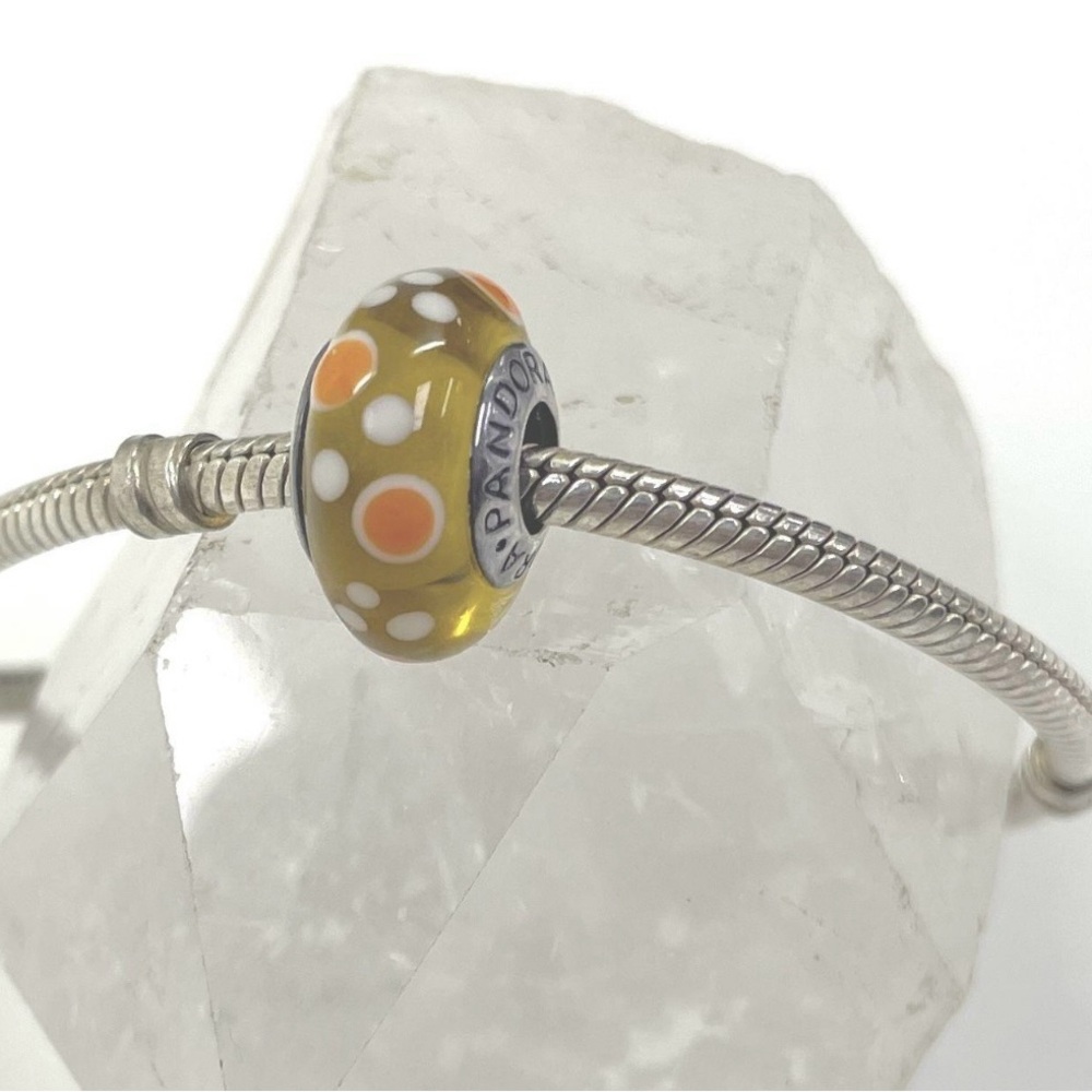 Autentic 925 ALE Pandora bracelet w/a Retired Yellow Bubbles Murano Glass Charm